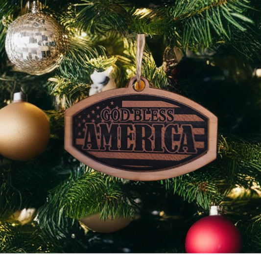 Leather God Bless America Ornament