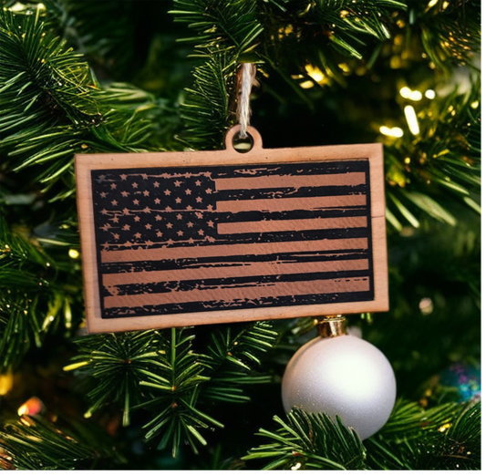 Leather Distressed Flag Ornament