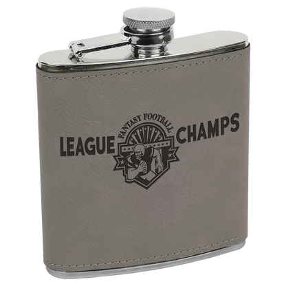 6 OZ GRAY LSR LTHR FLASK