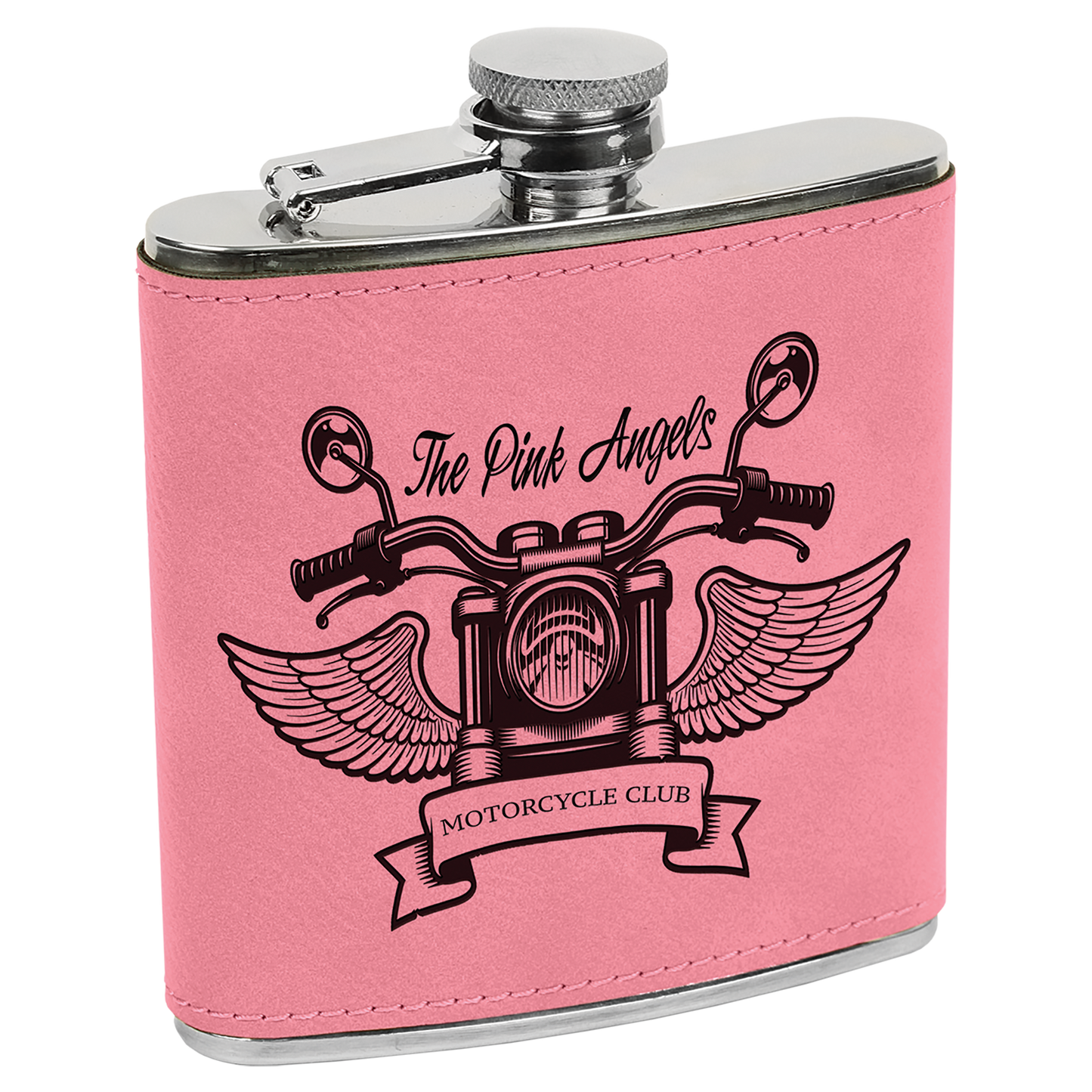 6 OZ PINK LSR LTHR FLASK
