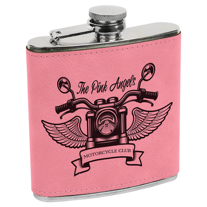 6 OZ PINK LSR LTHR FLASK