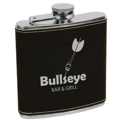 6 OZ BLK/SLV LTHR FLASK