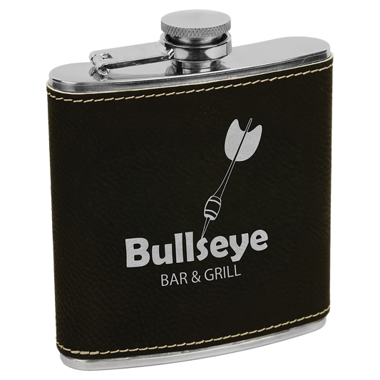 6 OZ BLK/SLV LTHR FLASK