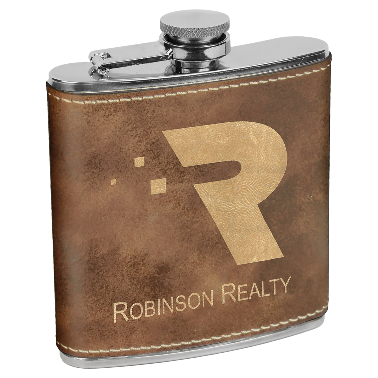 6 OZ RUSTIC/GLD LTHR FLSK