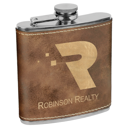 6 OZ RUSTIC/GLD LTHR FLSK
