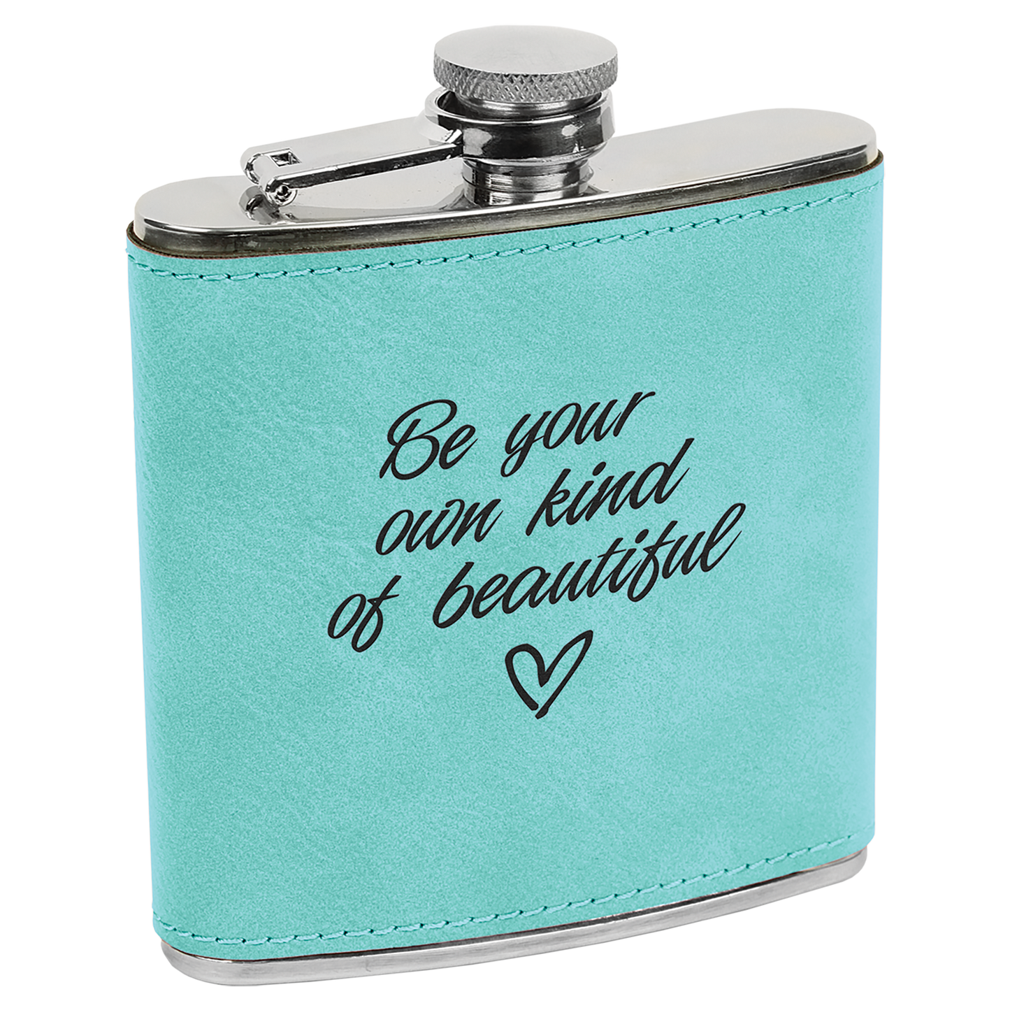 6 OZ TEAL LSR LTHR FLASK