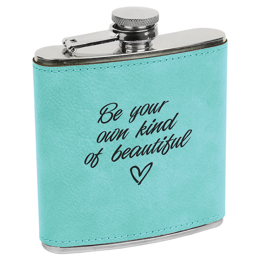 6 OZ TEAL LSR LTHR FLASK