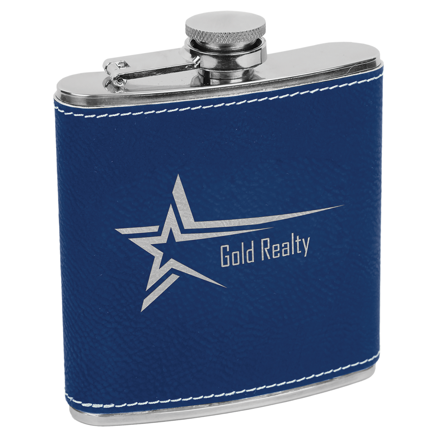 6 OZ BLU/SLV LTHR FLASK