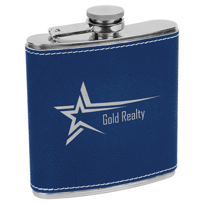 6 OZ BLU/SLV LTHR FLASK