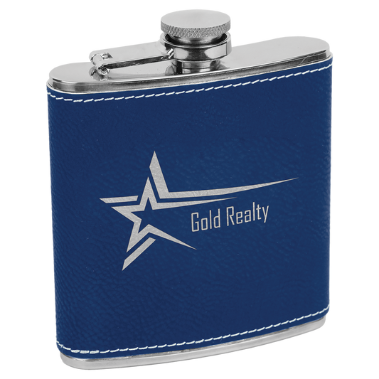 6 OZ BLU/SLV LTHR FLASK
