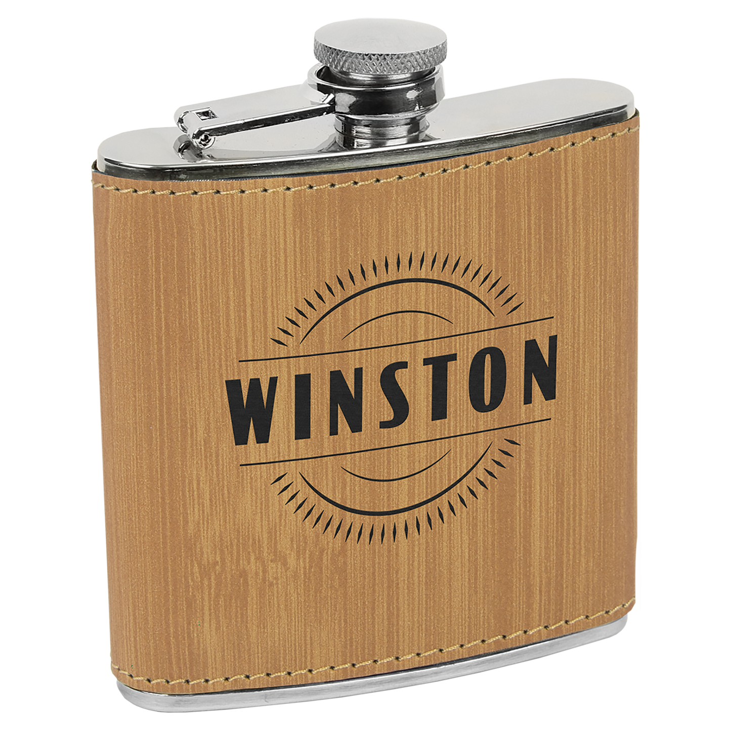 6 OZ BAMBOO LTHR FLASK