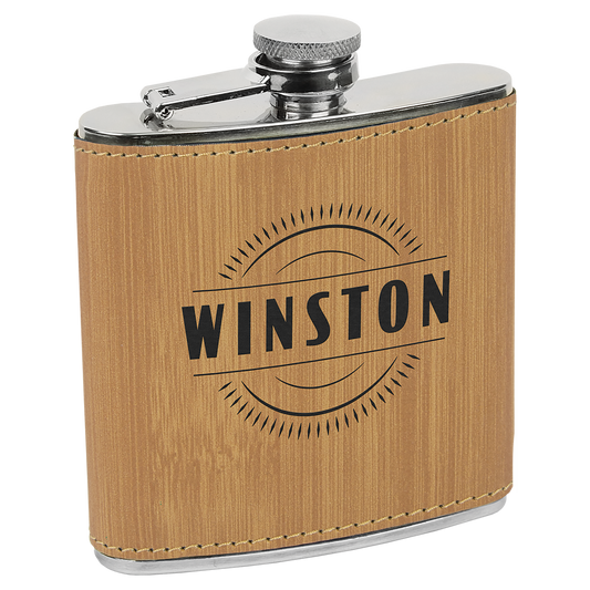 6 OZ BAMBOO LTHR FLASK