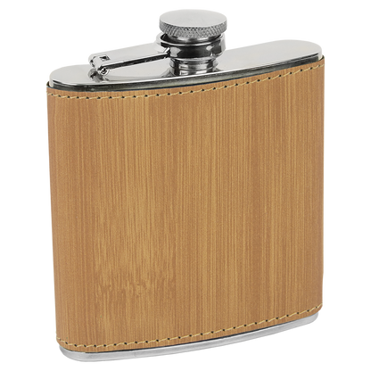 6 OZ BAMBOO LTHR FLASK