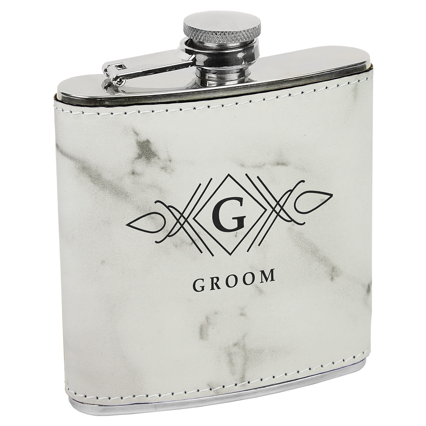 6 OZ WHT MRBL LTHR FLASK