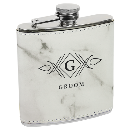 6 OZ WHT MRBL LTHR FLASK