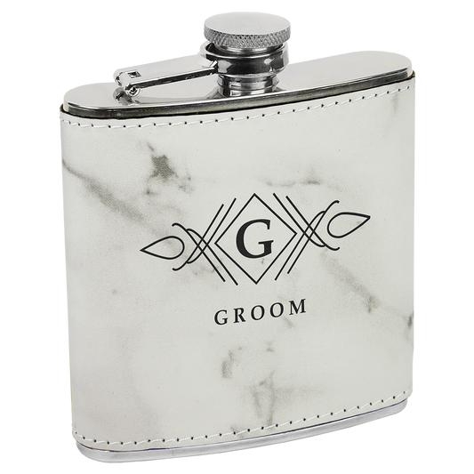6 OZ WHT MRBL LTHR FLASK
