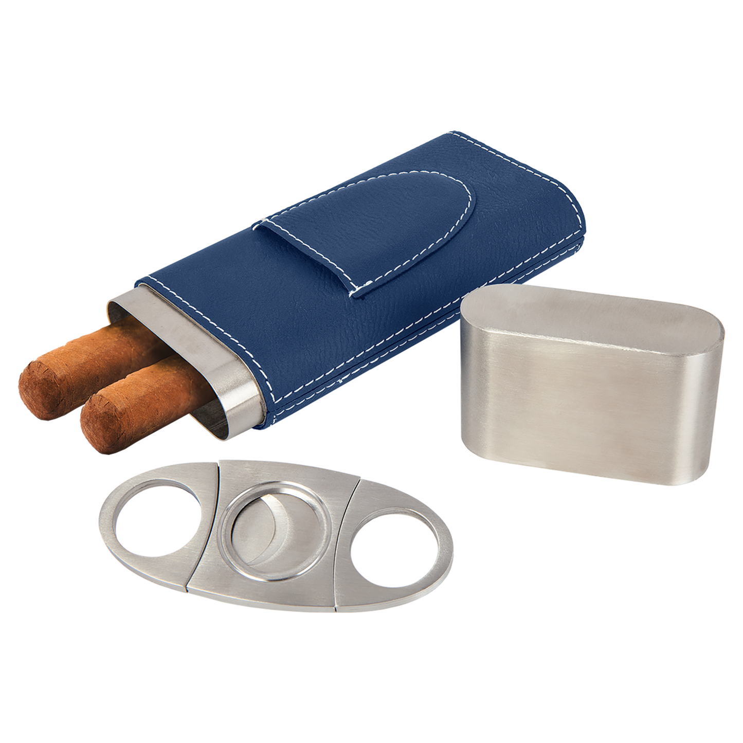 BLU/SLV CIGAR CS W/CUTTER