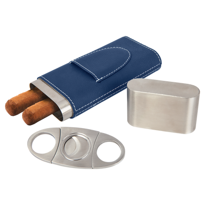 BLU/SLV CIGAR CS W/CUTTER