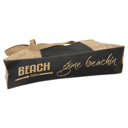 Burlap Bags with Lasered Leatherette with Pocket and Gusset