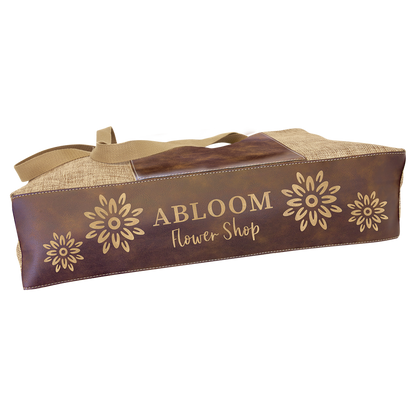 Burlap Bags with Lasered Leatherette with Pocket and Gusset