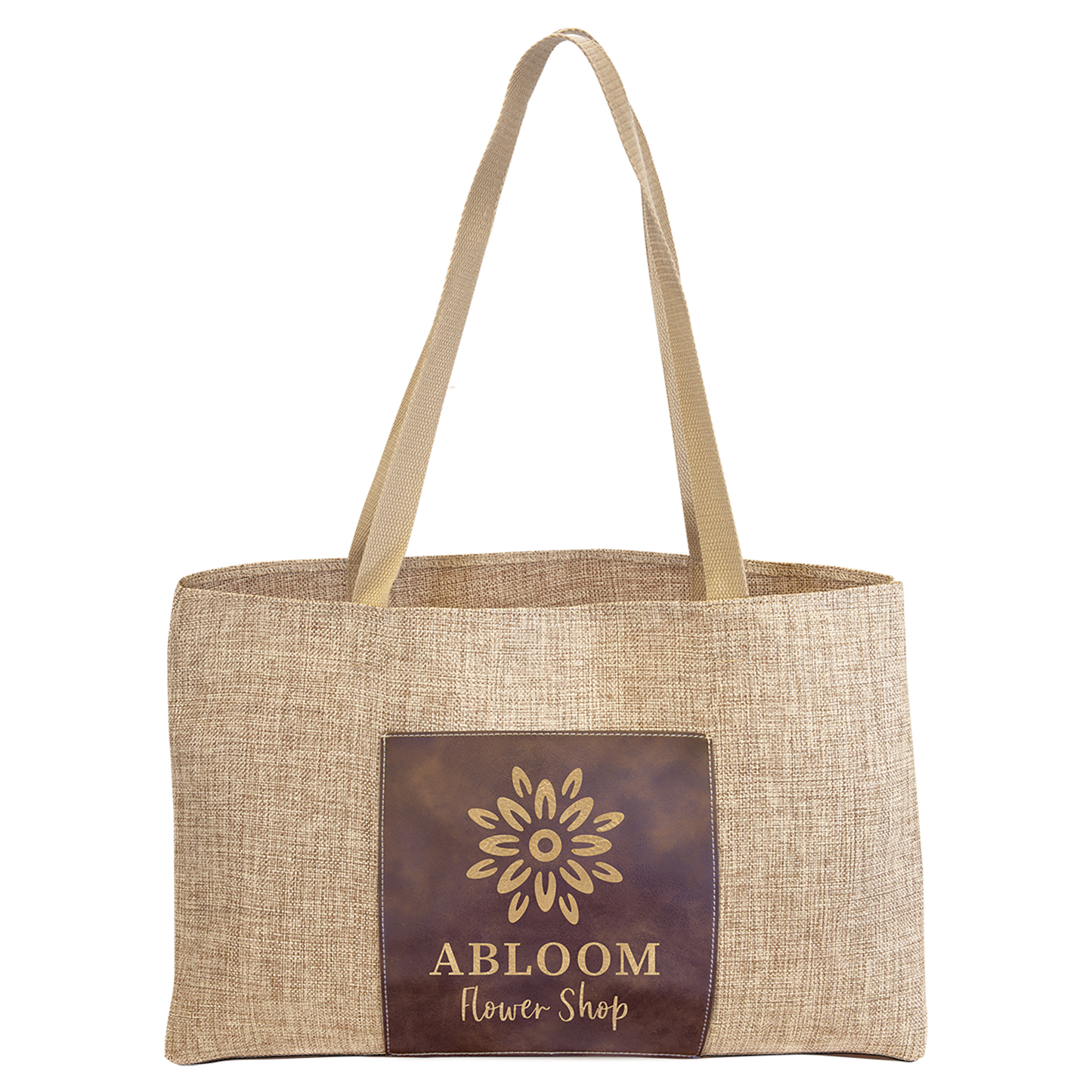 Burlap Bags with Lasered Leatherette with Pocket and Gusset