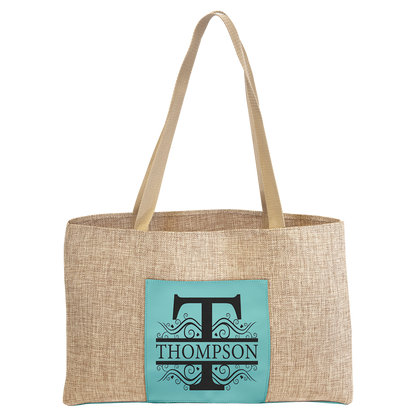 Burlap Bags with Lasered Leatherette with Pocket and Gusset