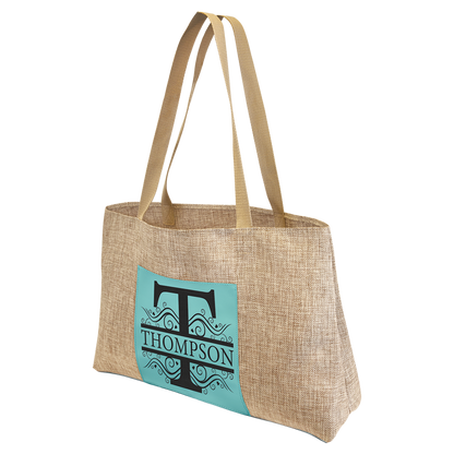 Burlap Bags with Lasered Leatherette with Pocket and Gusset