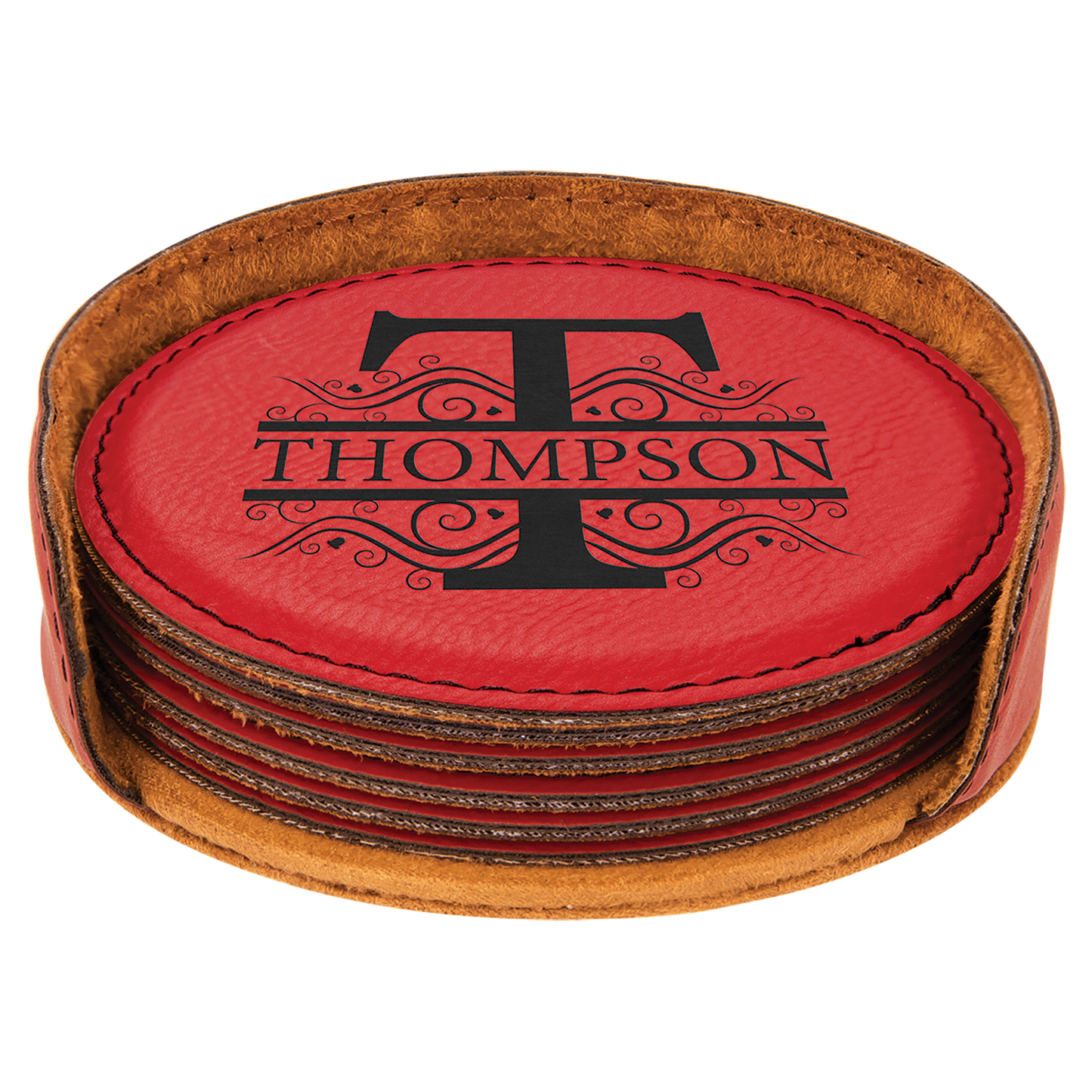 4"RND RED/BLK COASTER SET