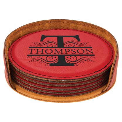 4"RND RED/BLK COASTER SET