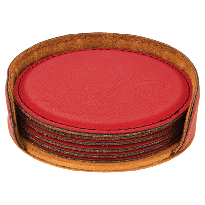 4"RND RED/BLK COASTER SET