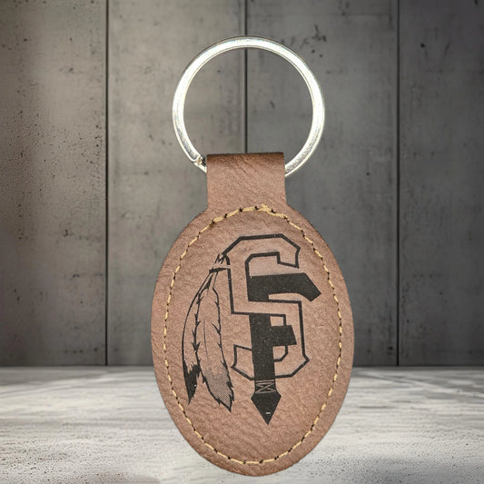 SFCHS brown leatherette oval keychain