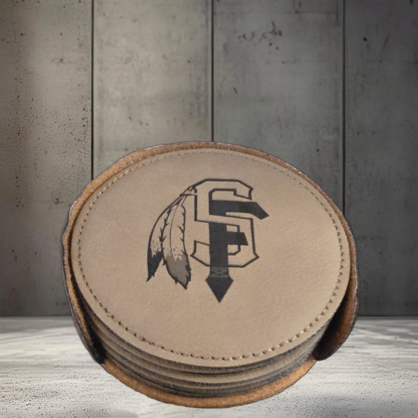 SFCHS Brown Leatherette Coaster Set